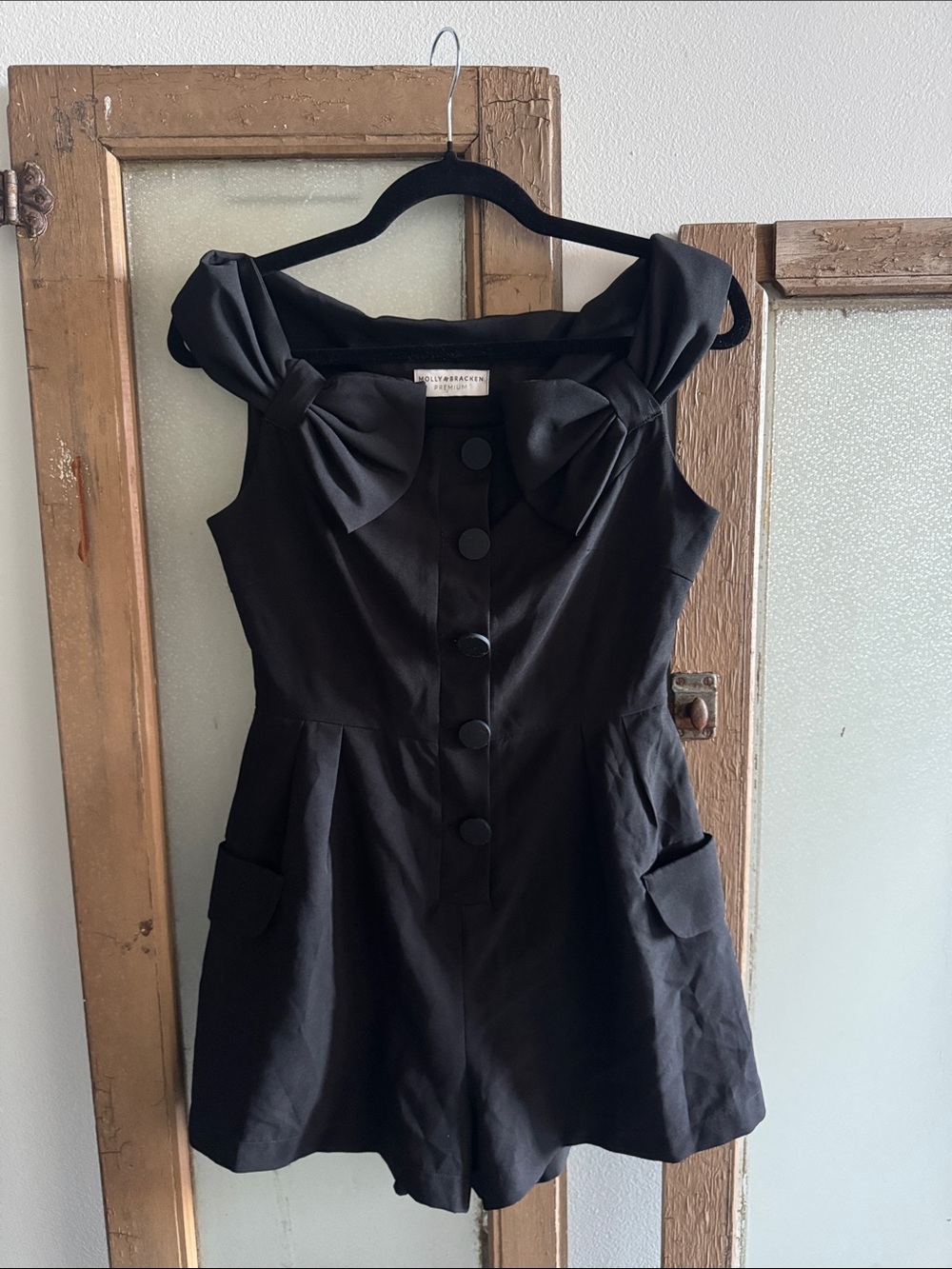 Molly Bracken Black Bow-Shoulder Romper